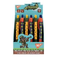 Ручка кулькова YES "8bit UA" Millitary, 0,7 мм, синя, автоматична, 412115