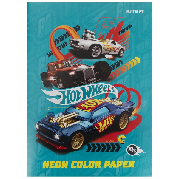 Папір кольоровий неон. (10арк/5кол) А4 Hot Wheels HW21-252 Kite