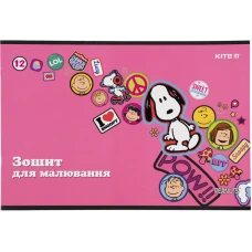 Зошит для малювання, 12 арк., скоба, гібр. лак+УФ, Peanuts Snoopy SN21-241 Kite