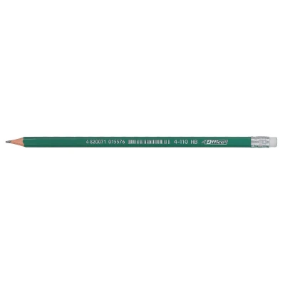 Олівець графітний з гумкою, HB, зелений корпус, 4-110, 4Office