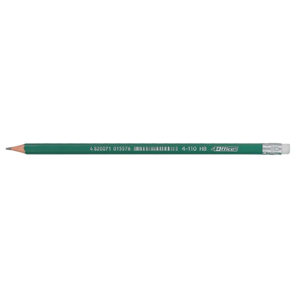 Олівець графітний з гумкою, HB, зелений корпус, 4-110, 4Office