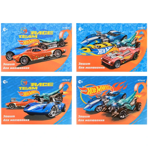 Зошит для малювання, 12 арк., скоба, гібр. лак + УФ лак, Hot Wheels HW22-241 Kite
