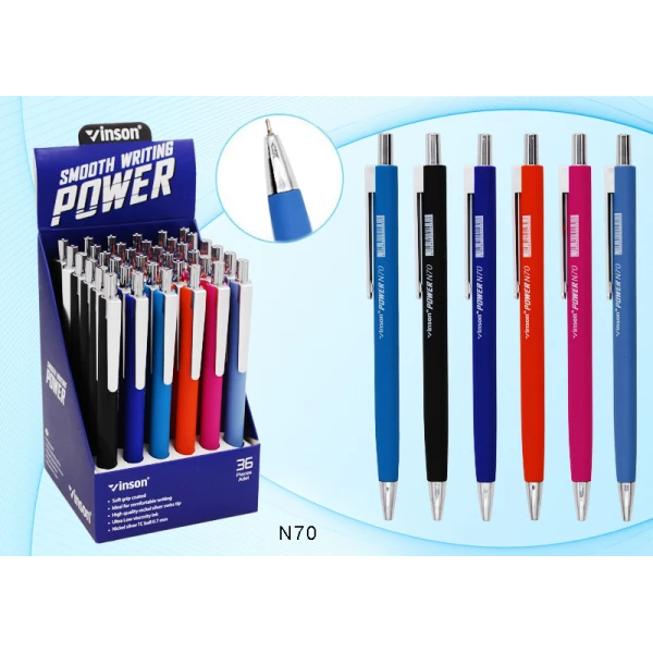 Ручка масляна автом. Vinson "Power" 0,7 мм, синя, грип, soft touch, N70