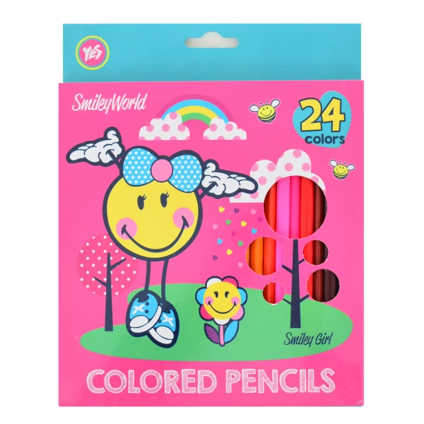 Олівці кольорові тригранні, 24 шт. "Smiley worlds pink", 290466 YES