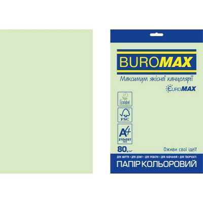 Папір кольоровий Euromax 80г/м2, PASTEL, світло-зелений, 20арк., BM.2721220E-15