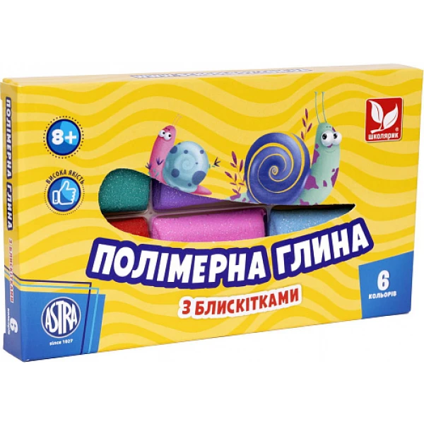 Полімерна глина з блискітками 6 кольорів 304109001-UA Школярик