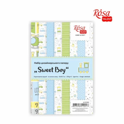 Набір дизайнерського паперу „Sweet Boy“, А4, 250гр, 8арк, одностор, глянцевий, ROSA Talent