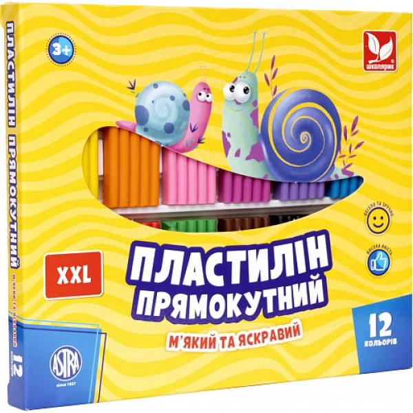 Пластилін прямокутний 12 кольорів 303117001-UA Школярик