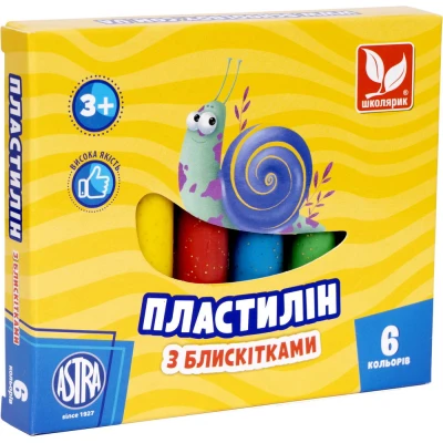 Пластилін круглий восковий з блискітками 6 кольорів 303109001-UA Школярик