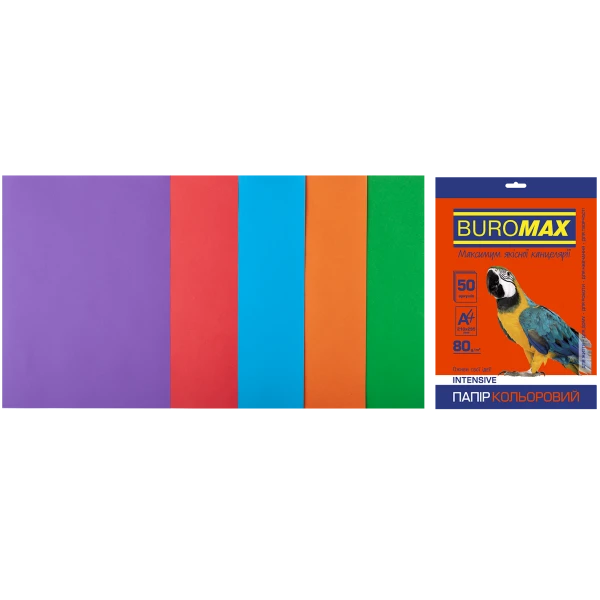 Набір кольорового паперу А4, 80г/м2, INTENSIV, 5кол. 50арк., BM.2721350-99