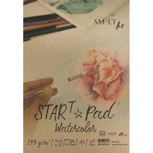 Склейка для акварелі STAR T А5, 240г/м2, 20л, натуральний білий, Smiltainis