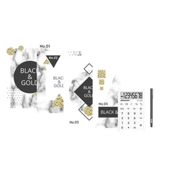 Набір Office TM Profiplan "Black & Gold" mini, блокноти 4шт. + ручка + калькулят